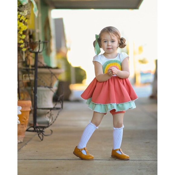 Sz 8 Girl August Apricot Rainbow Lucy dress and shorts set NWT - Picture 4 of 8